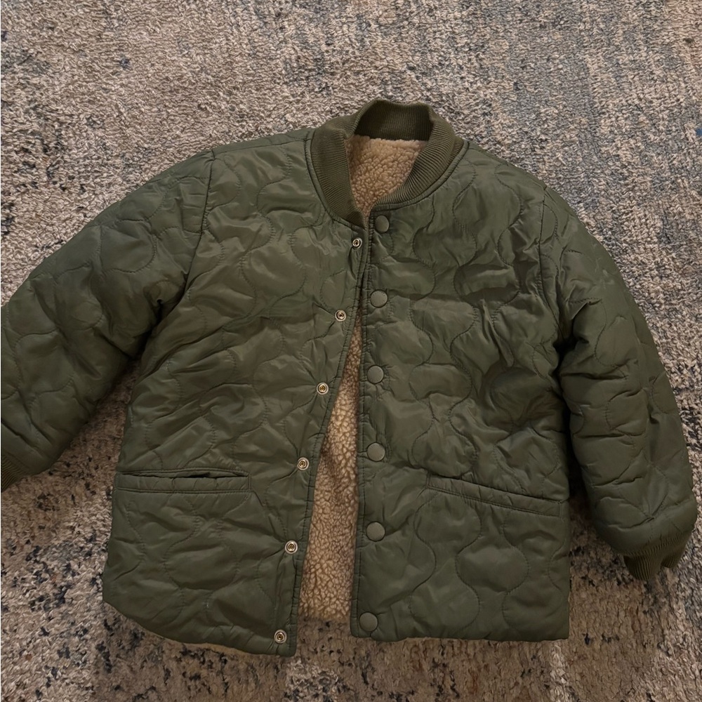 Gap Green Quilted Jacket with Sherpa Lining
